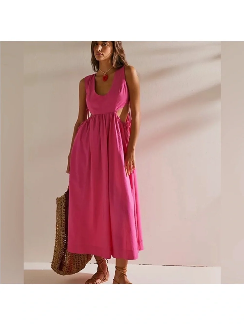 Free People Fabiana Midi Dress in Pink Size Large